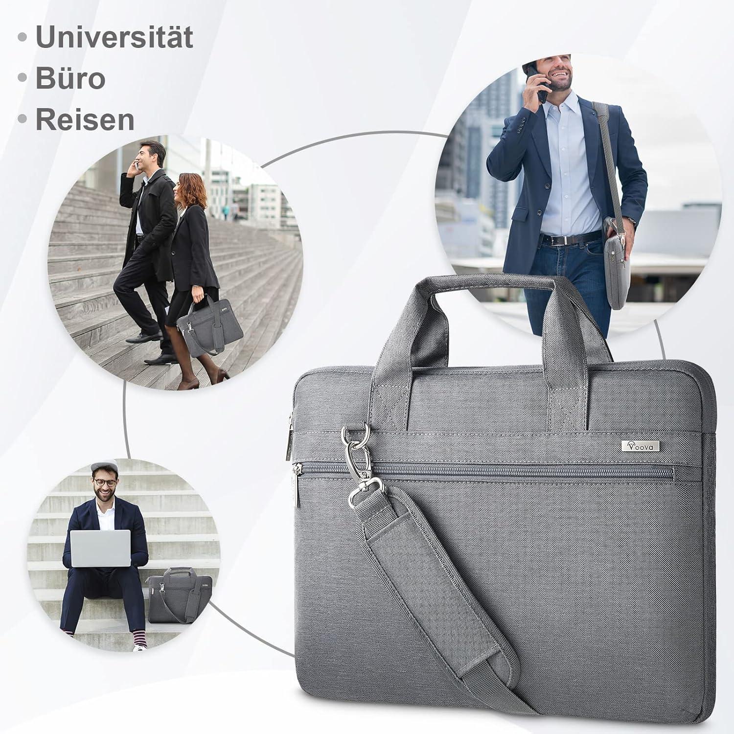 Voova Laptoptasche 17-17,3 Zoll Wasserdicht Stoßfest Umhängetasche Grau Apple
