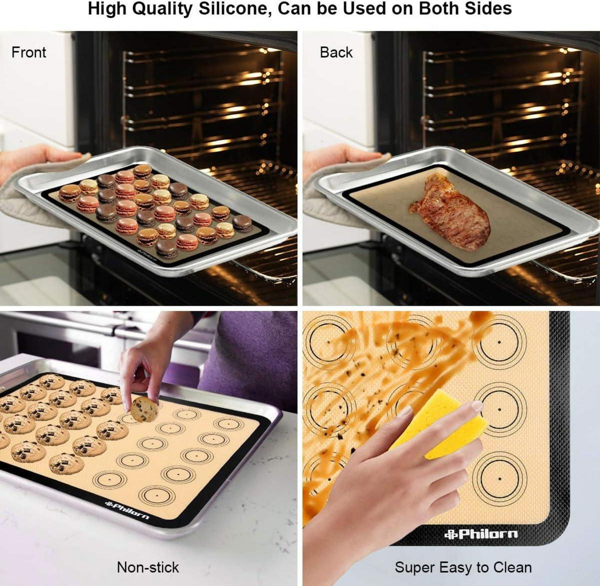 Silikon Backmatte Macarons 40 Löcher 14 Düsen BPA-frei 42x29cm 2er Pack