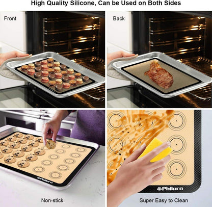 Silikon Backmatte Macarons 40 Löcher 14 Düsen BPA-frei 42x29cm 2er Pack
