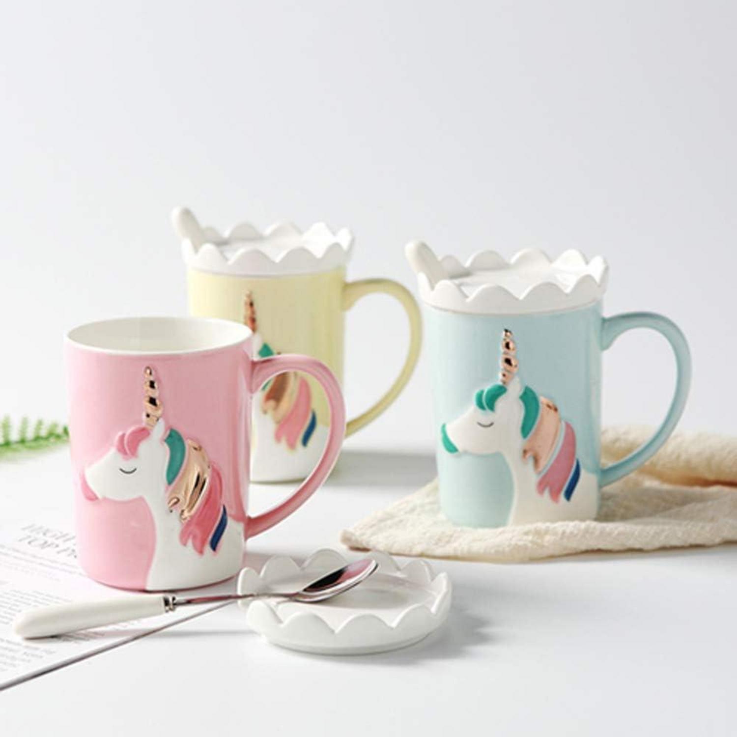 Rosa Einhorn Keramik Tasse 3D Handbemalt Teetasse 370ml Kinder Mädchen
