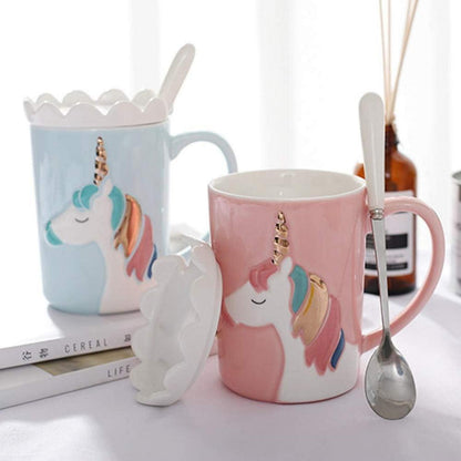 Rosa Einhorn Keramik Tasse 3D Handbemalt Teetasse 370ml Kinder Mädchen