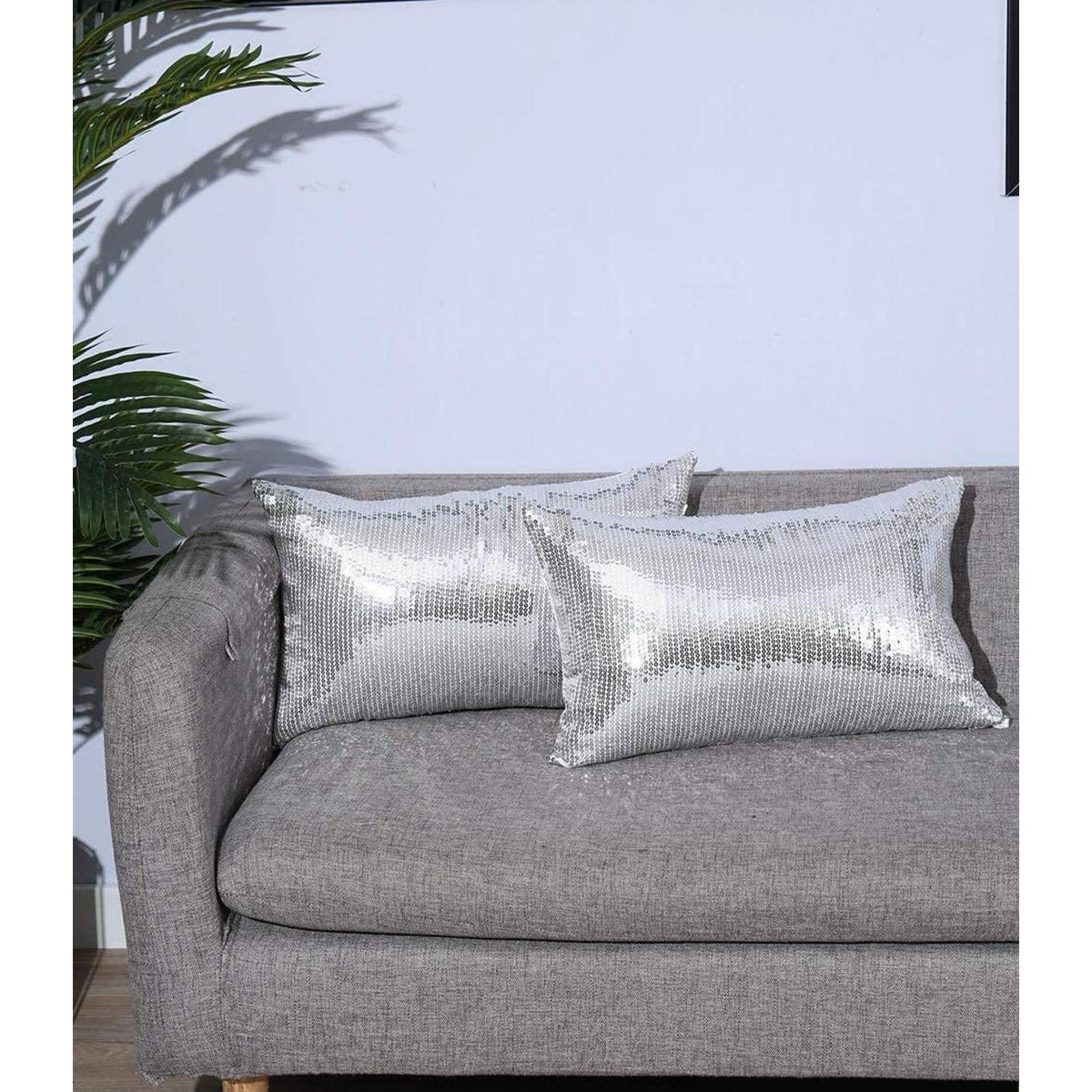 Silberne Pailletten Kissenbezüge 30x50 & 50x30 cm - 2er Set