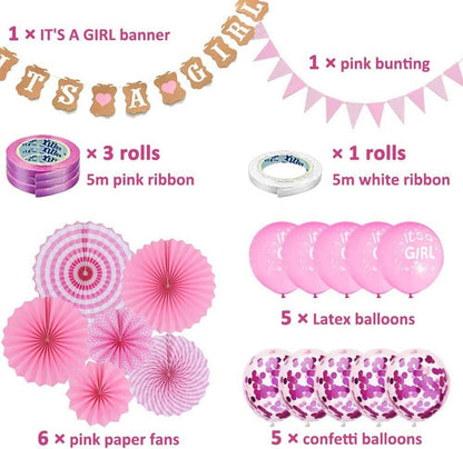 Babyparty Dekoration Mädchen Set 22 Stück Rosa Luftballons Wimpel Banner