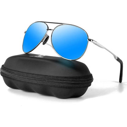 Sonnenbrille Herren polarisiert UV400 Fahrerbrille Vintage Blau Silber