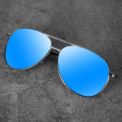 Sonnenbrille Herren polarisiert UV400 Fahrerbrille Vintage Blau Silber