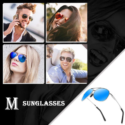 Sonnenbrille Herren polarisiert UV400 Fahrerbrille Vintage Blau Silber
