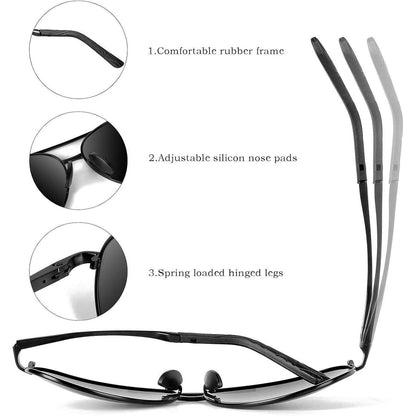 Sonnenbrille Herren polarisiert UV400 Fahrerbrille Vintage Blau Silber