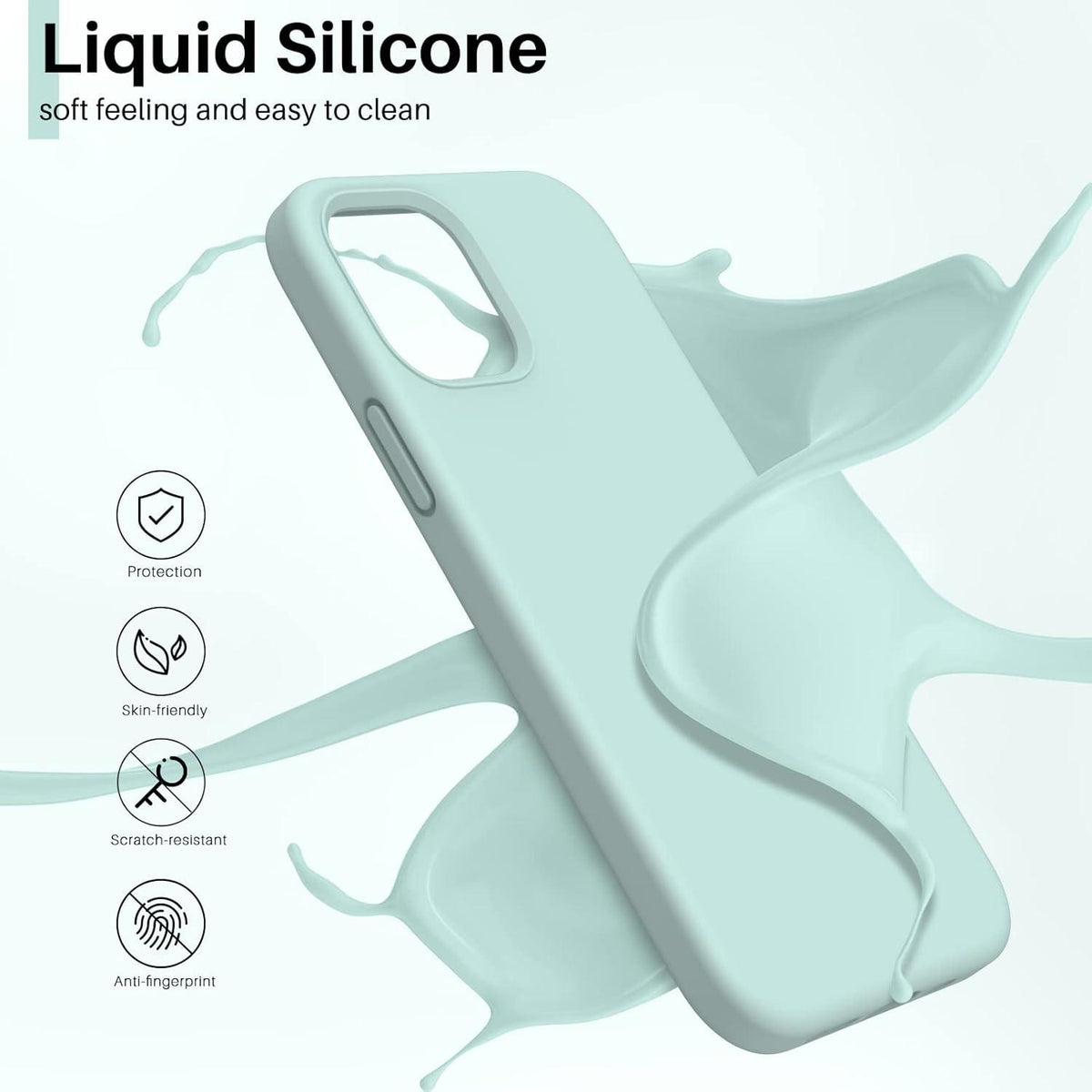 ORNARTO iPhone 12 Pro Flüssiges Silikon Stoßfeste Hülle Minzgrün