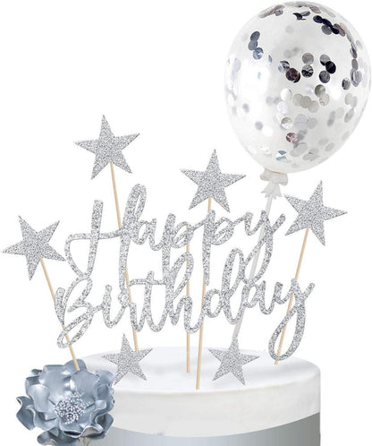 Glitzer Happy Birthday Tortendeko Set Sterne Konfetti Luftballon