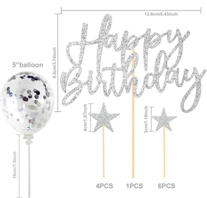 iZoeL Happy Birthday Silber Sterne Topper Kuchendeko Mädchen