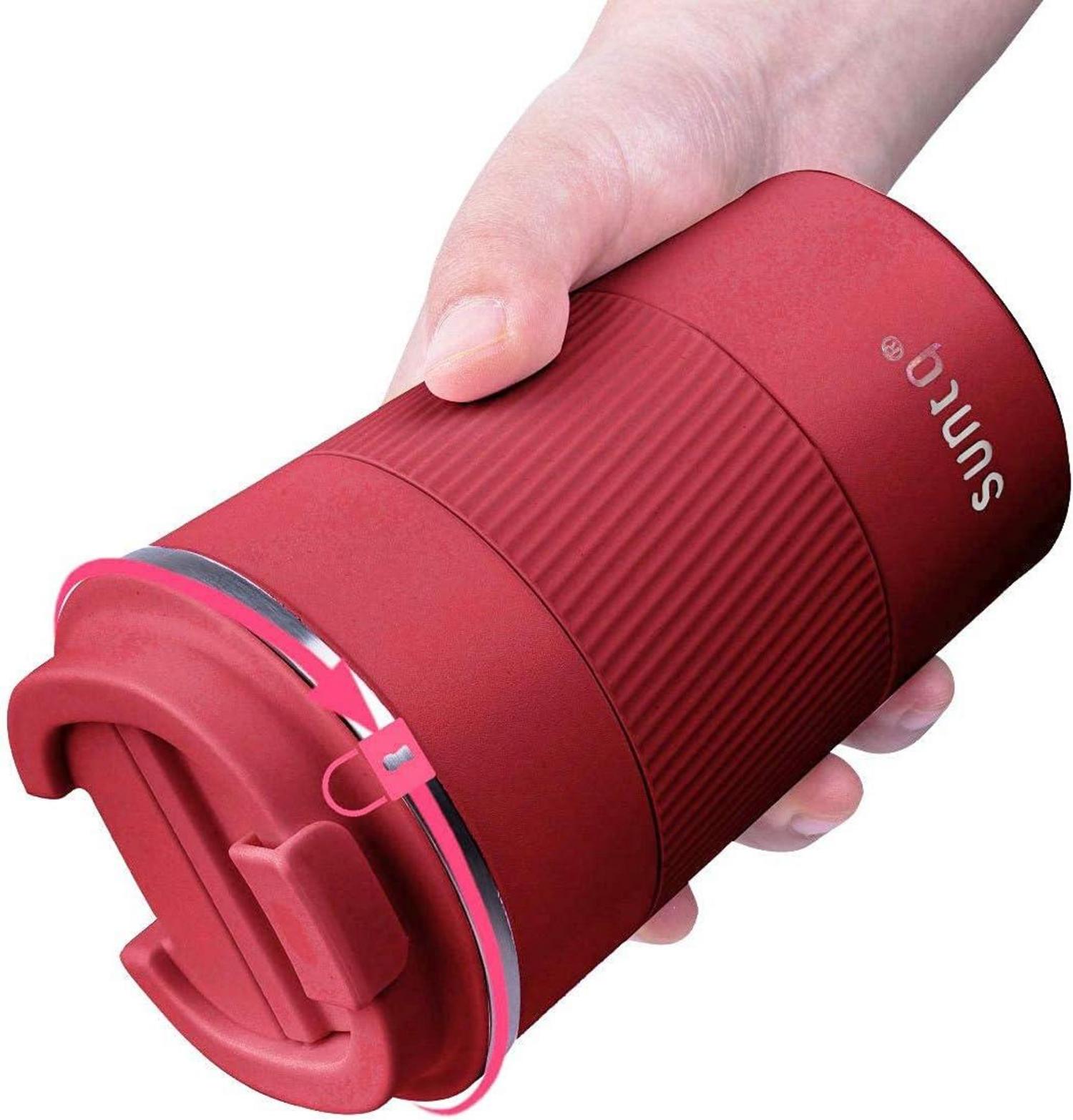 SUNTQ Thermo Kaffeebecher Edelstahl Doppelwand Isoliert 380ml Weinrot