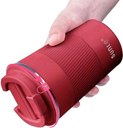 SUNTQ Thermo Kaffeebecher Edelstahl Doppelwand Isoliert 380ml Weinrot