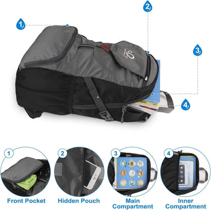 Ultraleicht Faltbarer Rucksack 20L für Outdoor Trekking Wandern Grau