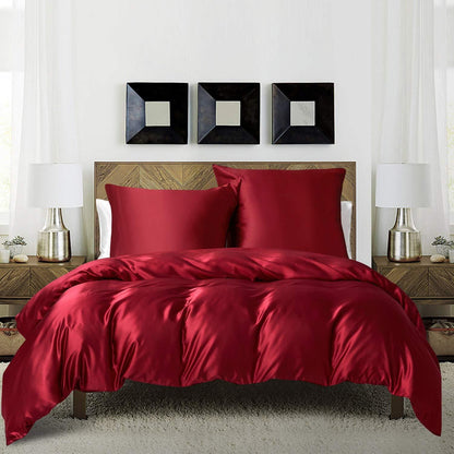 Glanzsatin Bettwäsche Set Rot 155x220cm & 80x80cm