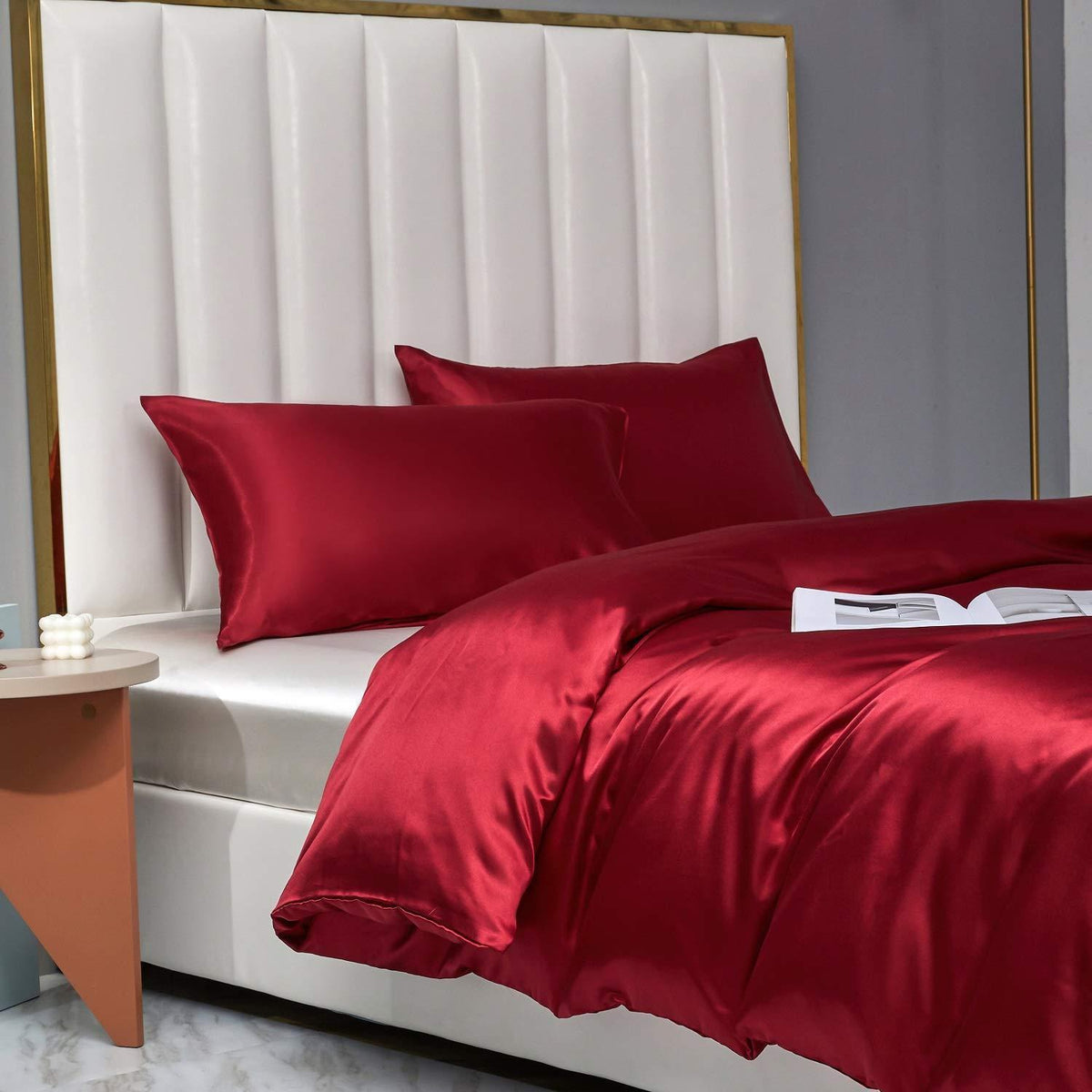 Glanzsatin Bettwäsche Set Rot 155x220cm & 80x80cm