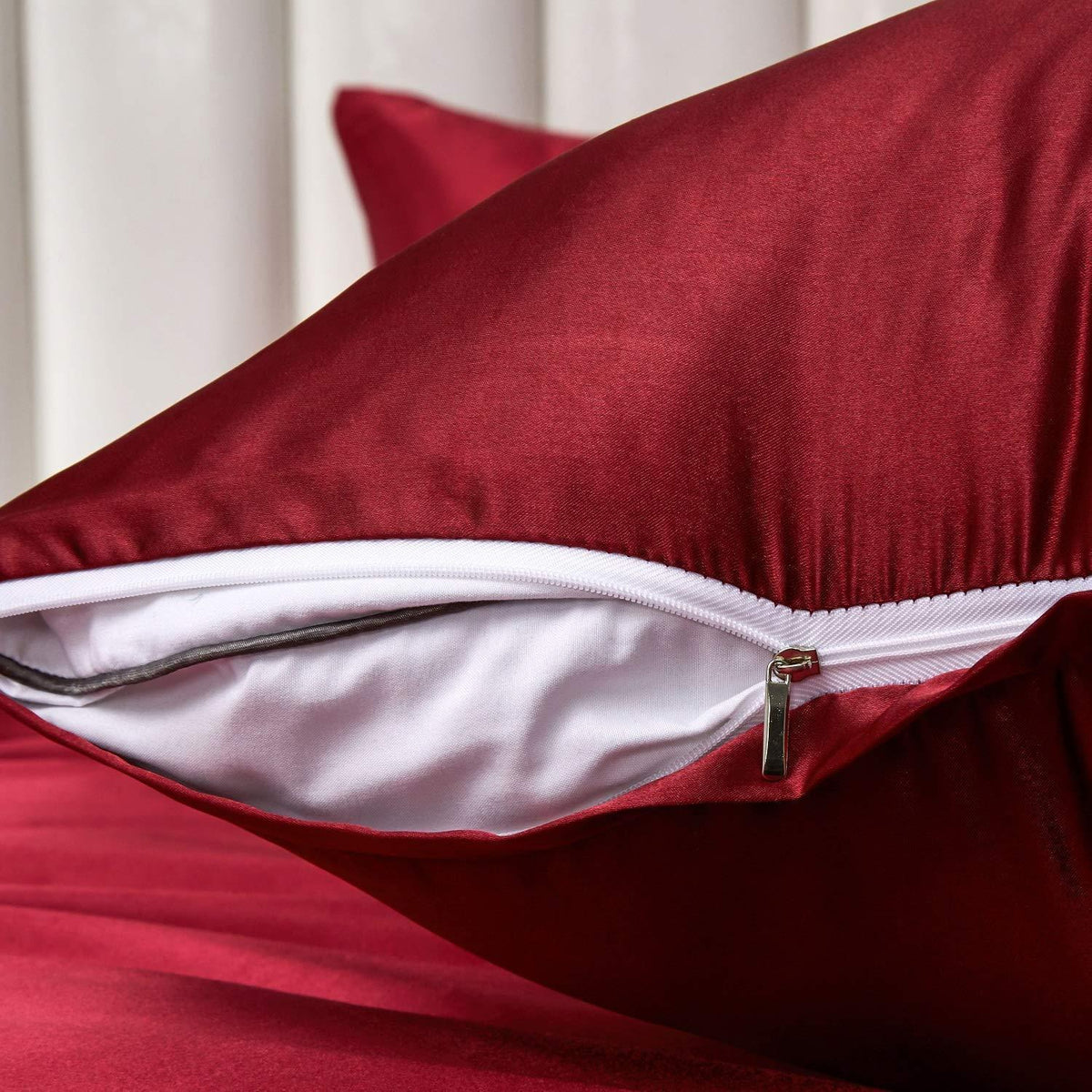 Glanzsatin Bettwäsche Set Rot 155x220cm & 80x80cm