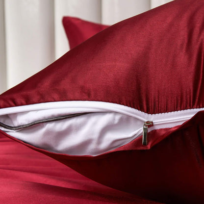 Glanzsatin Bettwäsche Set Rot 155x220cm & 80x80cm