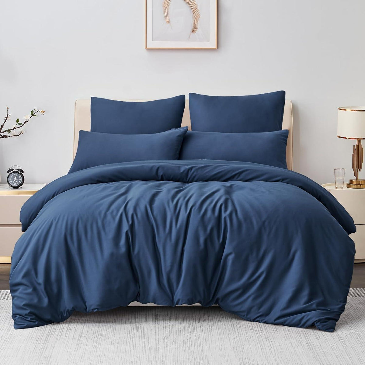 Bettwäsche-Set 200x200cm Mikrofaser Marineblau mit Reißverschluss