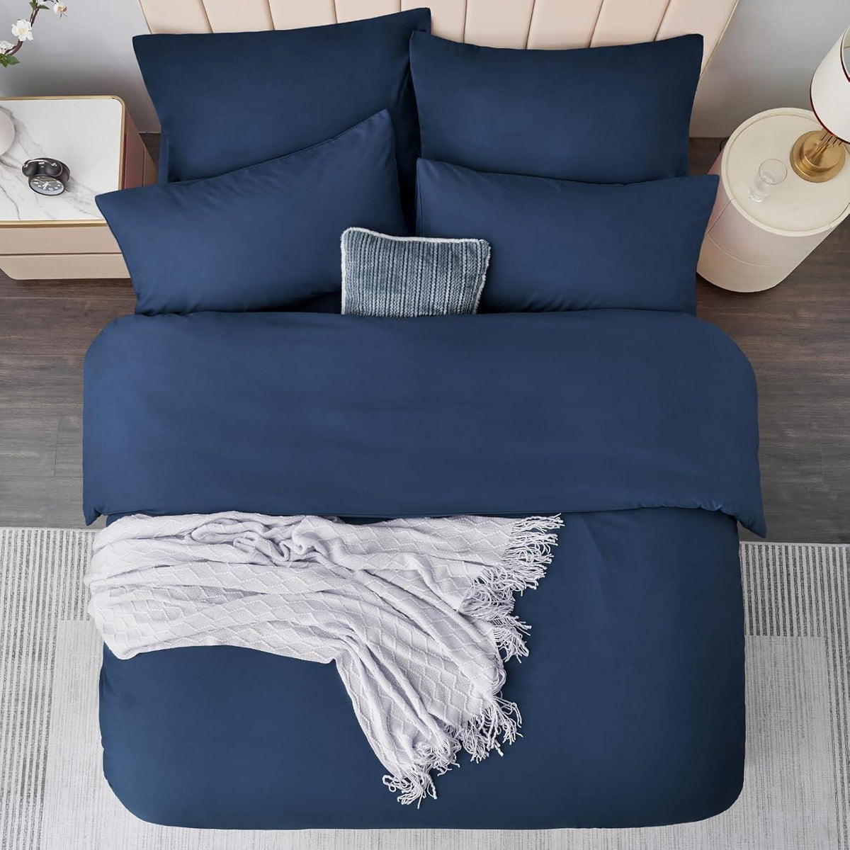 Bettwäsche-Set 200x200cm Mikrofaser Marineblau mit Reißverschluss
