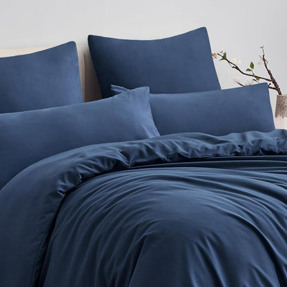Bettwäsche-Set 200x200cm Mikrofaser Marineblau mit Reißverschluss