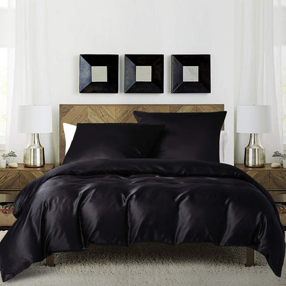 Satin Bettwäsche Set 135x200 cm Schwarz 4-teilig