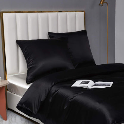 Satin Bettwäsche Set 135x200 cm Schwarz 4-teilig