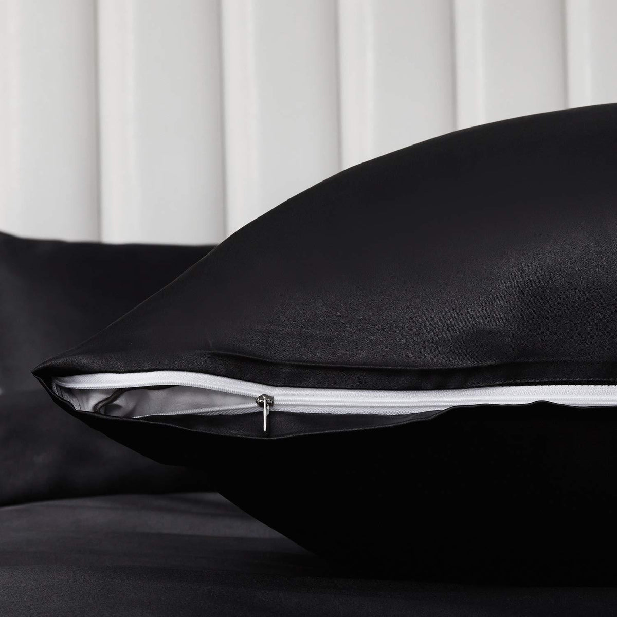 Satin Bettwäsche Set 135x200 cm Schwarz 4-teilig
