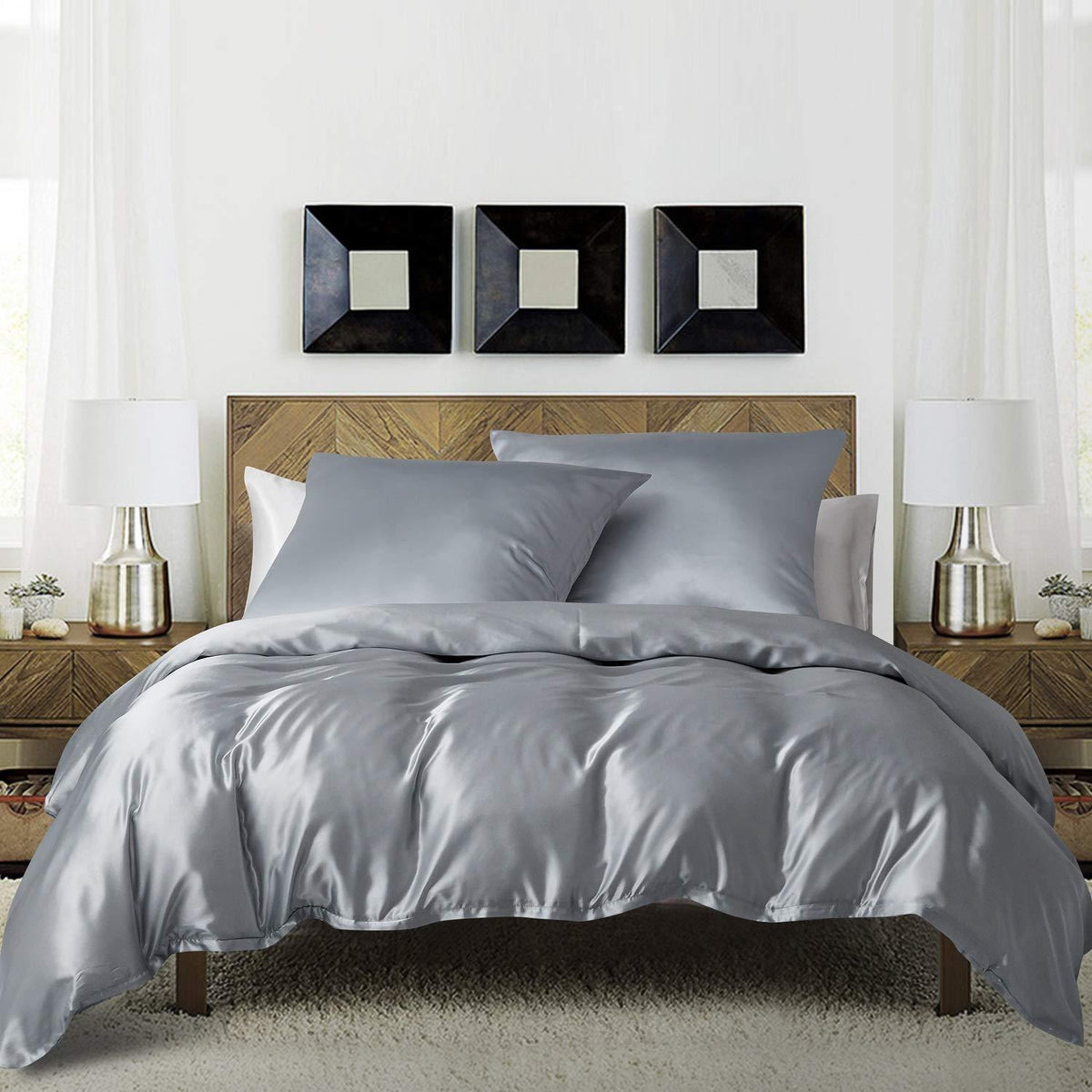 Satin Bettwäsche Set 135x200cm Grau 4-teilig