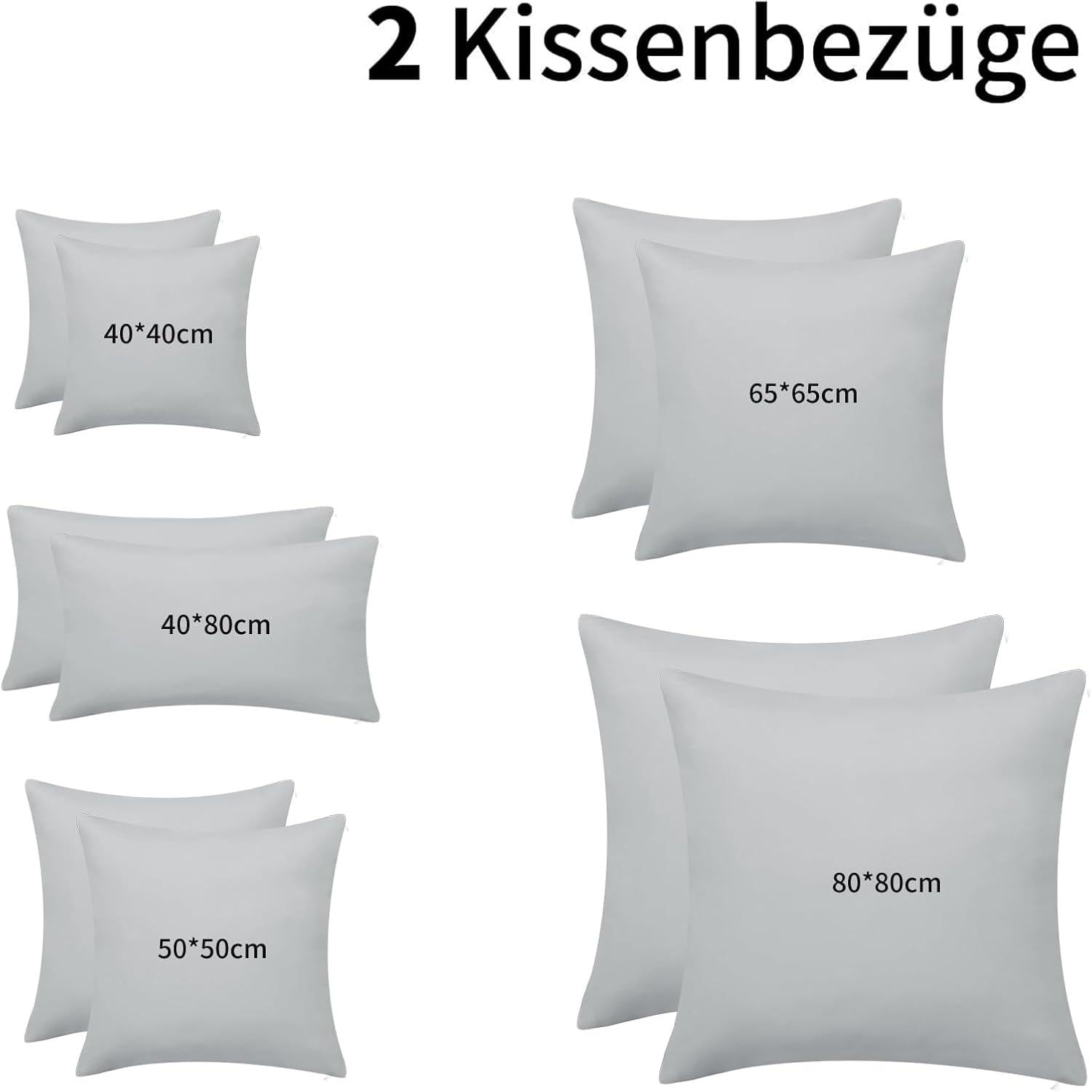 Kissenbezug 40x80 Hellgrau 2er Set Mikrofaser Reißverschluss