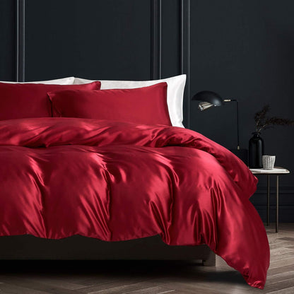 Satin Bettwäsche Set 135x200cm Rot Weinrot 4-teilig