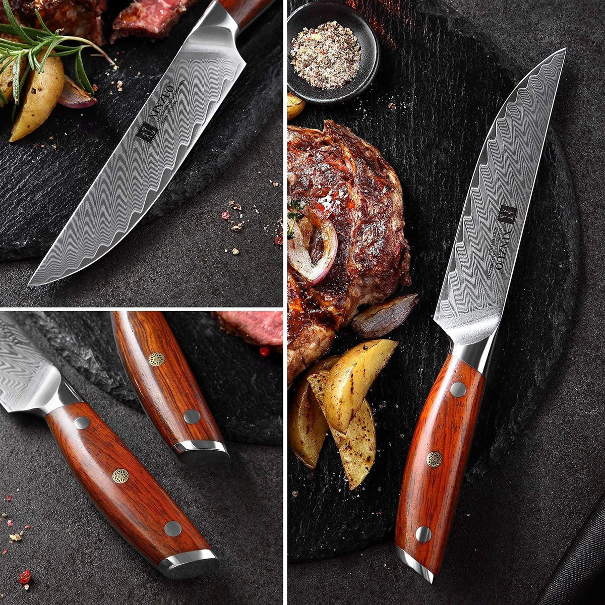 XINZUO Damaststahl Steakmesser Set 4-teilig 12.7cm Premium Besteckmesser Kit