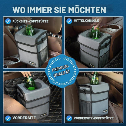 Auto-Mülleimer mit Deckel & Gurt – Grau, Mittel