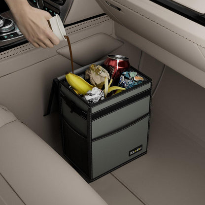 Auto-Mülleimer mit Deckel & Gurt – Grau, Mittel