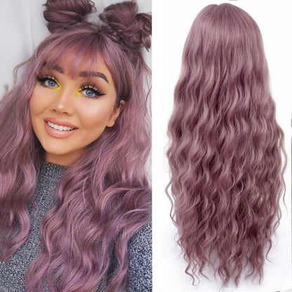Lange lockige Lila Damen Perücke mit Pony – 28 Zoll Cosplay Perücke