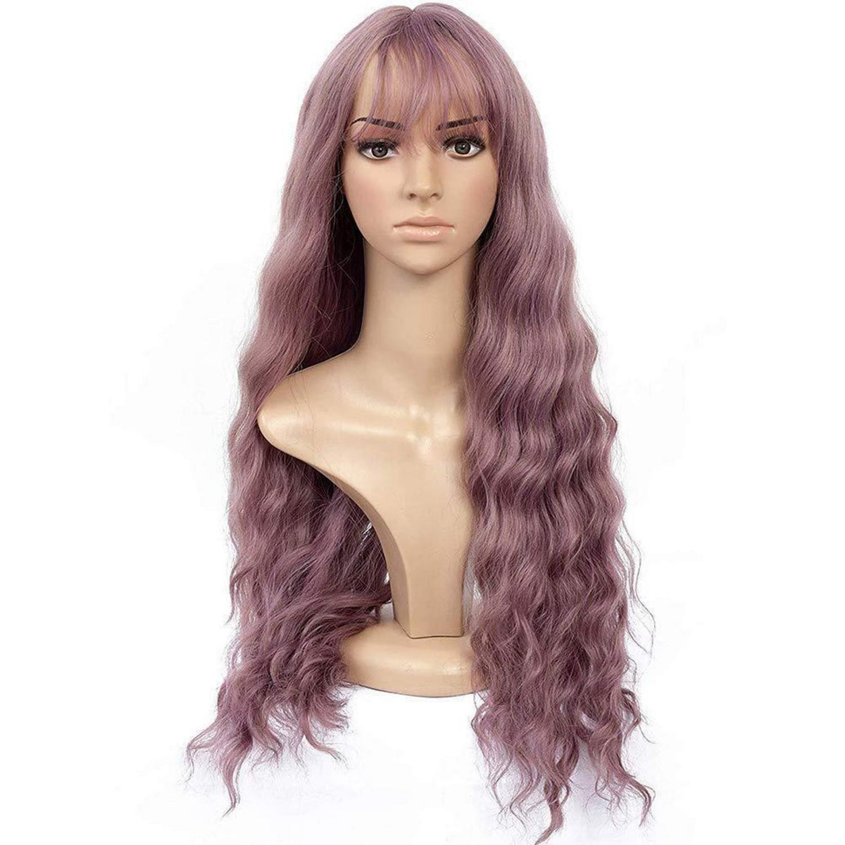 Lange lockige Lila Damen Perücke mit Pony – 28 Zoll Cosplay Perücke