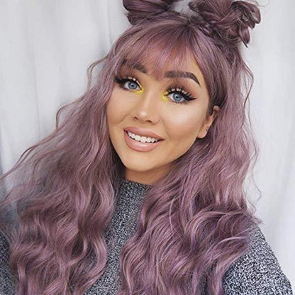 Lange lockige Lila Damen Perücke mit Pony – 28 Zoll Cosplay Perücke