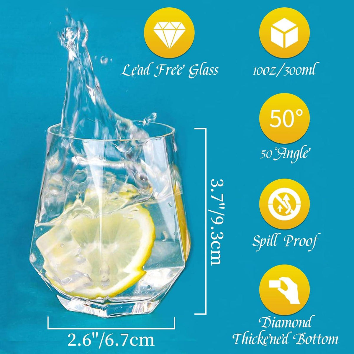 6er-Set Diamond Whisky Glasses 300 Ml - Scotchglas mit Neigungswinkel - Modernes Whiskyglas für Männer Frauen - Bourbon Rum Tumbler Clear 6