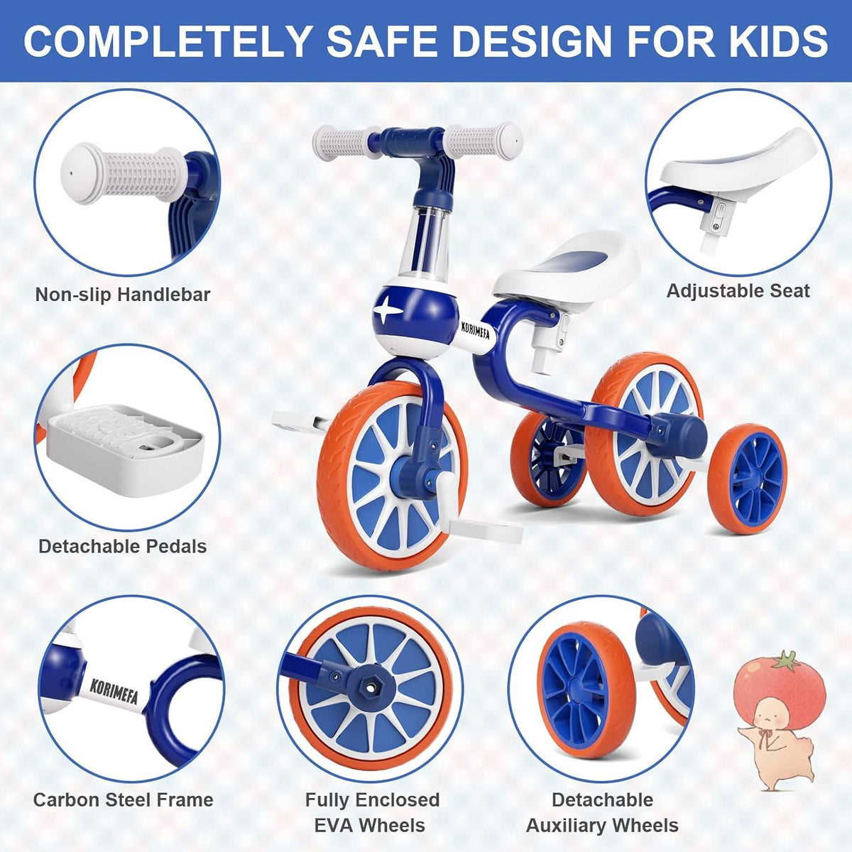 KORIMEFA 4 in 1 Laufrad Kinderdreirad Lauffahrrad Blau