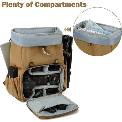 Fotorucksack wasserdicht mit Laptopfach und Regenschutz Khaki