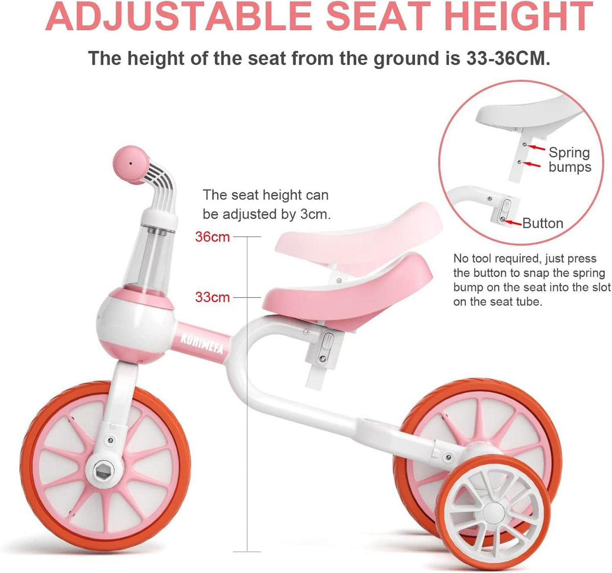 4 in 1 Laufräder Laufrad Kinderdreirad Lauffahrrad Rosa 1-4 Jahre