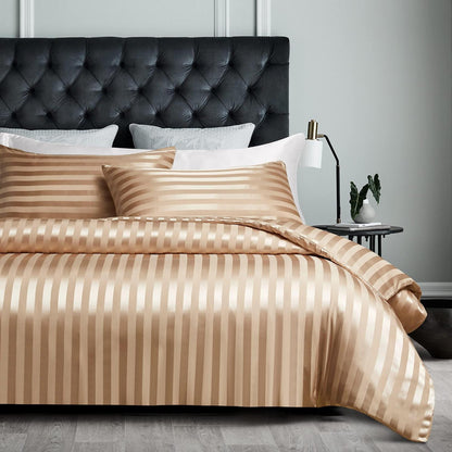 Damier Bettwäsche-Set 220x240cm Beige Satin Glanz Seide