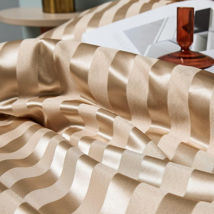 Damier Bettwäsche-Set 220x240cm Beige Satin Glanz Seide