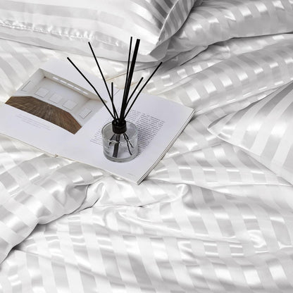 Damier Satin Bettwäsche-Set 200x220cm Weiß Glanzsatin 3-teilig