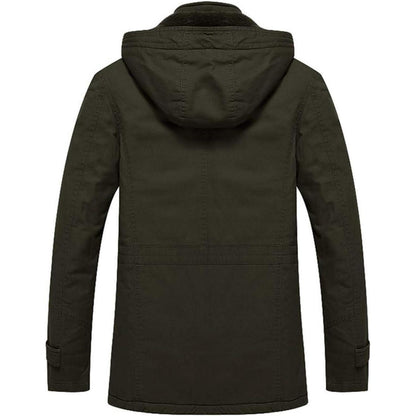 Herren Winter Fleecejacke mit Kapuze – Outdoor Cargojacke Armeegrün