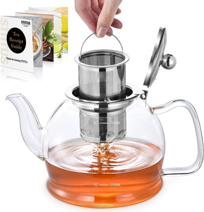 Teekanne mit Sieb Glas Borosilikatglas 800ml Hitzebeständig
