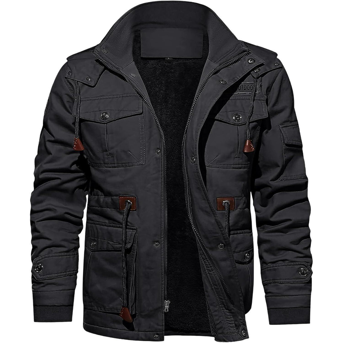 Herren Winterjacke Fleecegefüttert Cargotasche Grau
