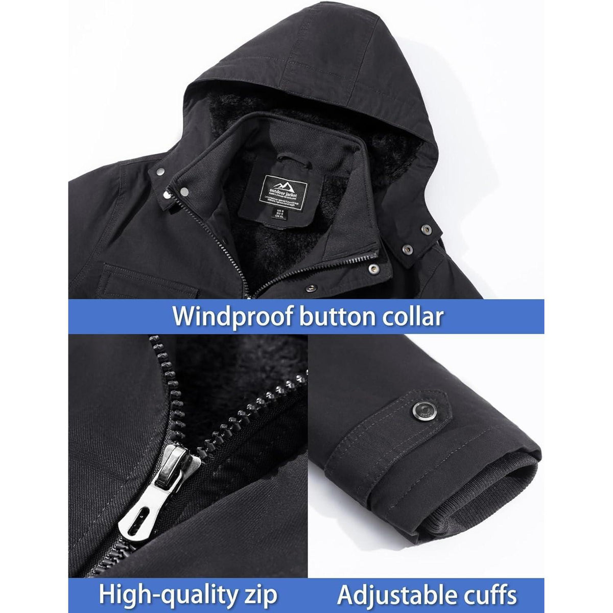 Herren Winterjacke Fleecegefüttert Cargotasche Grau