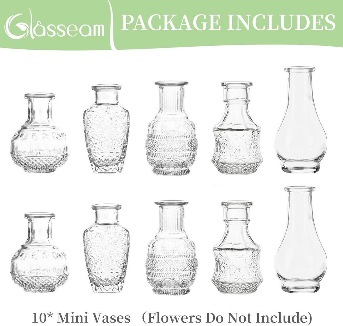 Klare Vintage Glasvase 5er-Set für Blumen und Tischdekoration