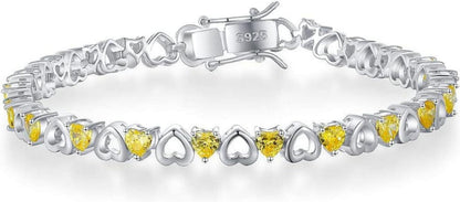 Damen Armband Silber Zirkonia Gelb Kristall Geschenkbox 21cm