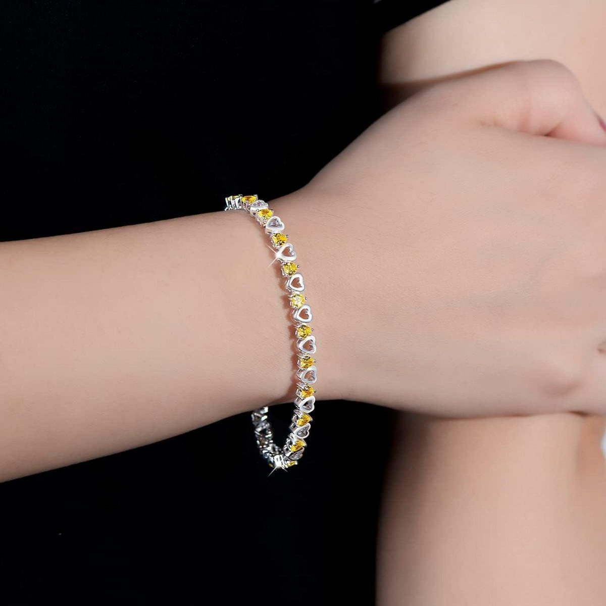 Damen Armband 925 Silber Zirkonia Gelb Kristall Geschenkbox 21 cm